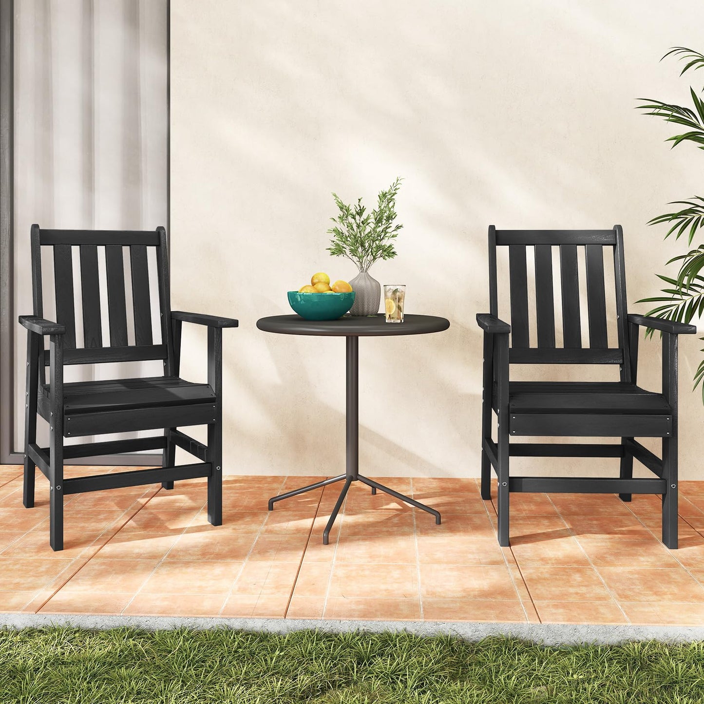 Tangkula HDPE Patio Dining Chairs Set of 2/4 with Wide Armrests