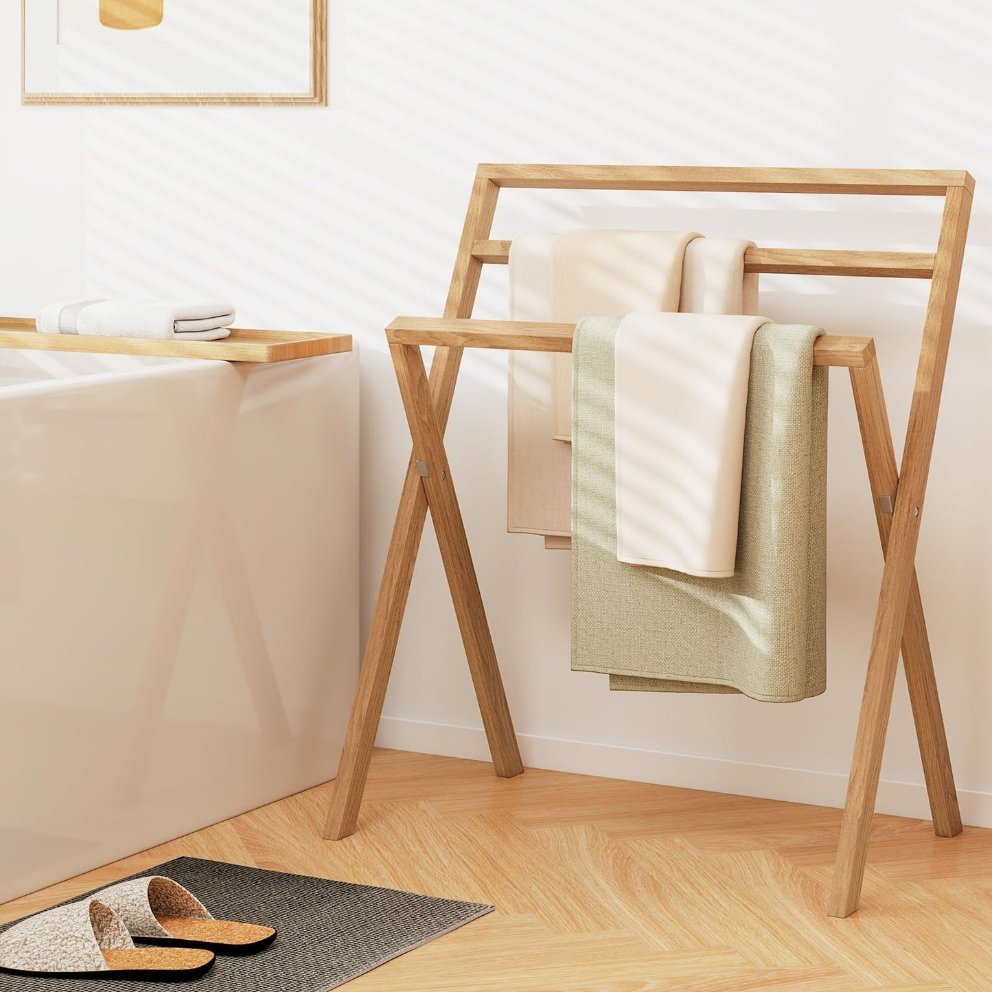 Tangkula Freestanding Towel Rack with 3 Hanging Crossbars