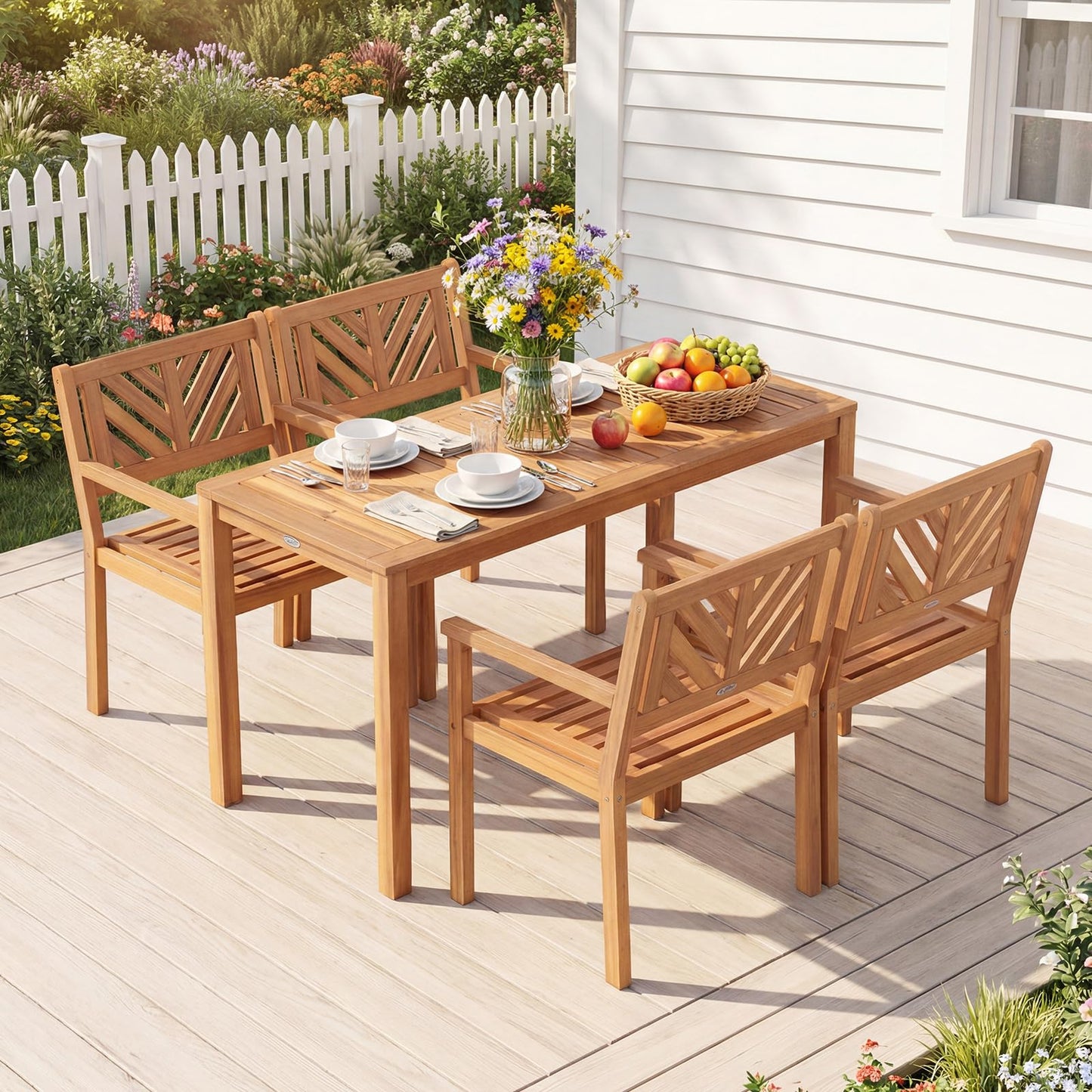 Tangkula Acacia Wood Patio Dining Chairs Set of 2/4 with 400 lbs Capacity