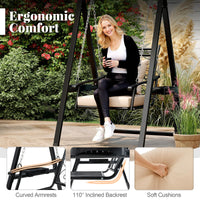 Balancelle de patio extérieure Tangkula avec cadre métallique robuste, coussins amovibles et tables d'appoint