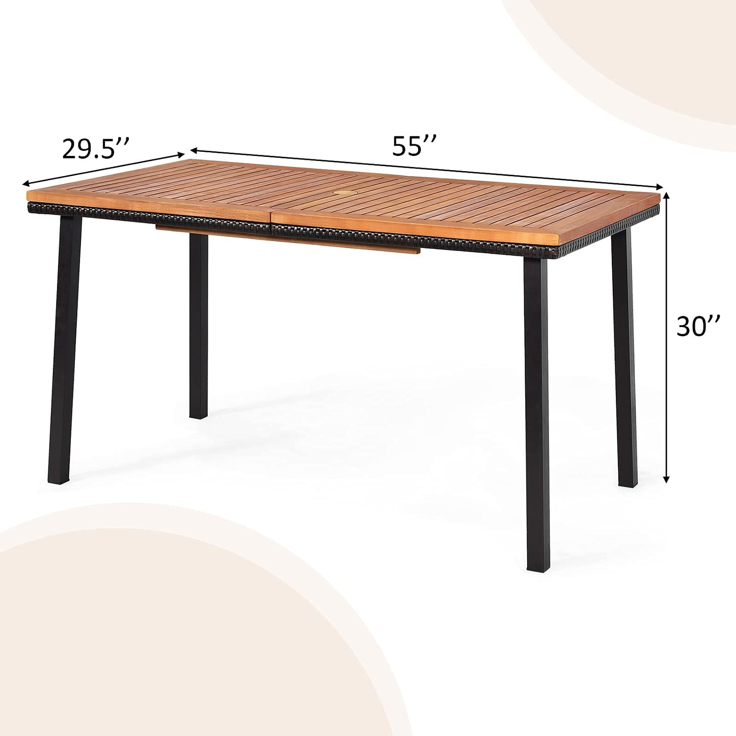 Tangkula Patio Acacia Dining Table, Outdoor Rectangle Dining Table with Acacia Wood Desktop