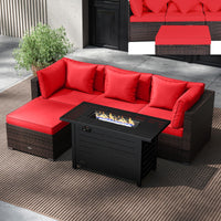 Tangkula 5 Piece Patio Rattan Sectional Sofa Set with 60,000 BTU Firepit Table