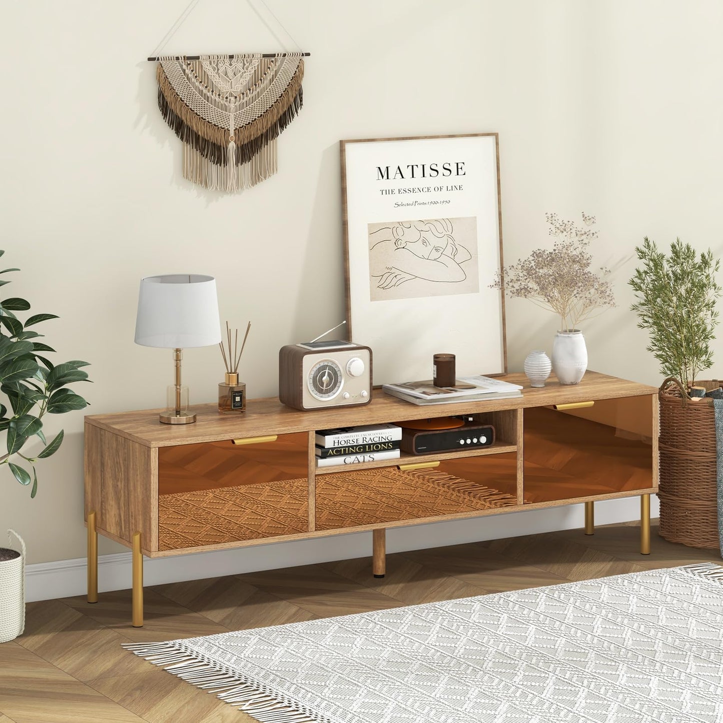 Tangkula Mirrored TV Stand for TV up to 65”, Modern TV Console Table w/Spacious Tabletop