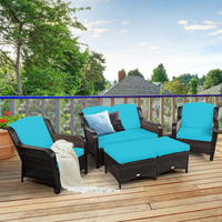 5 Pieces Patio Furniture Set, Outdoor Rattan Conversation Sofa Set with Loveseat