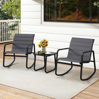 Tangkula 3 Piece Outdoor Rocking Bistro Set | Porch Rocker Chairs with Tempered Glass Table