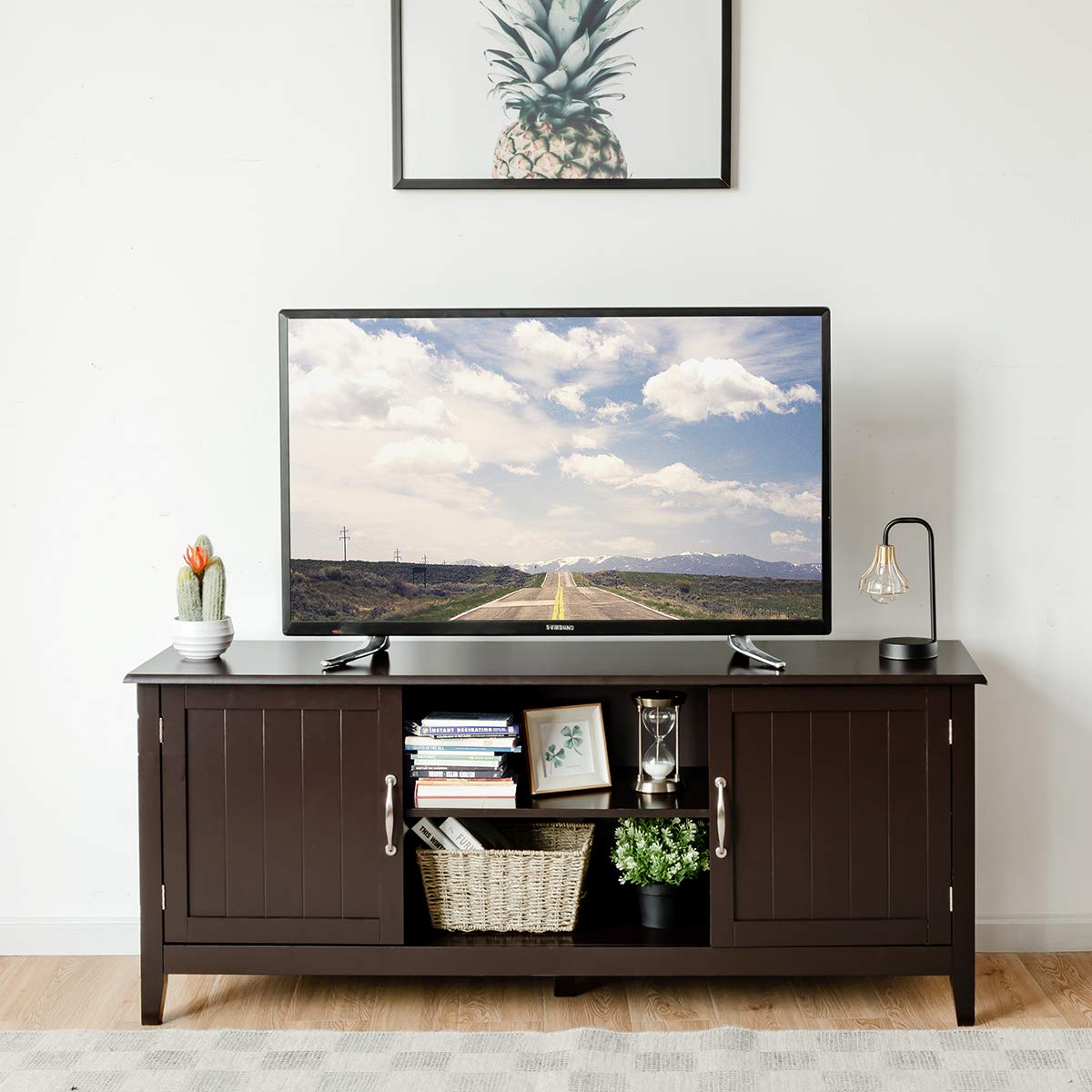 Farmhouse Wood Barn Door TV Stand for TV's up to 65" Flat Screen, Living Room Media Console Storage Cabinet with
