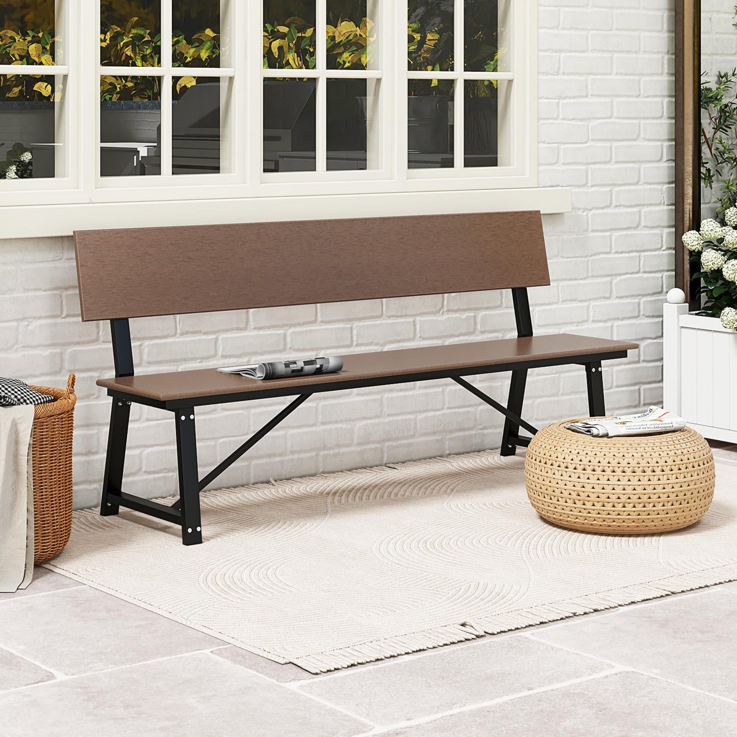 Tangkula 72” Outdoor Bench, Extra Long Patio HDPE Bench for 4 People, 1100 lbs Weight Capacity
