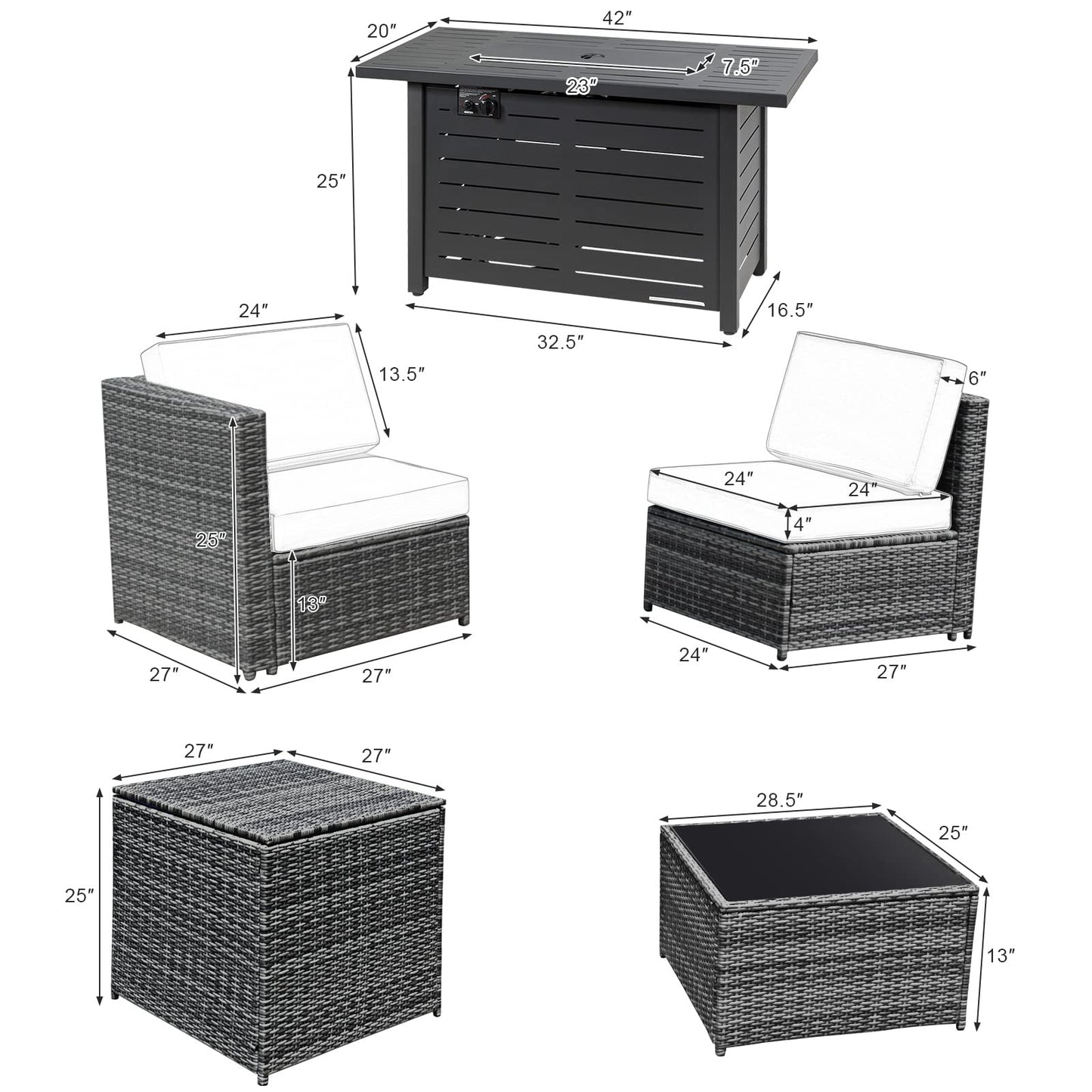 9 Pieces Patio Rattan Furniture Set - Tangkula