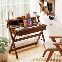 Tangkula Bureau Mid-Century avec 3 Tiroirs de Rangement