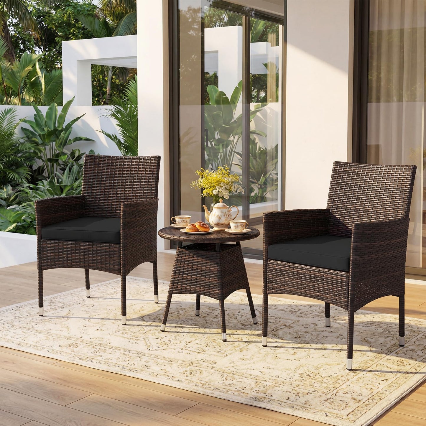 Tangkula 3 Piece Patio Furniture Set | Hand-Woven PE Wicker Conversation Set with Contoured Armchairs