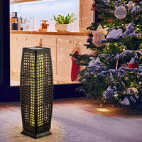 Tangkula 2-Piece Outdoor Solar Powered Floor Lamps, IP65 Waterproof Wicker Floor Lamps with Auto On/Off LED Light
