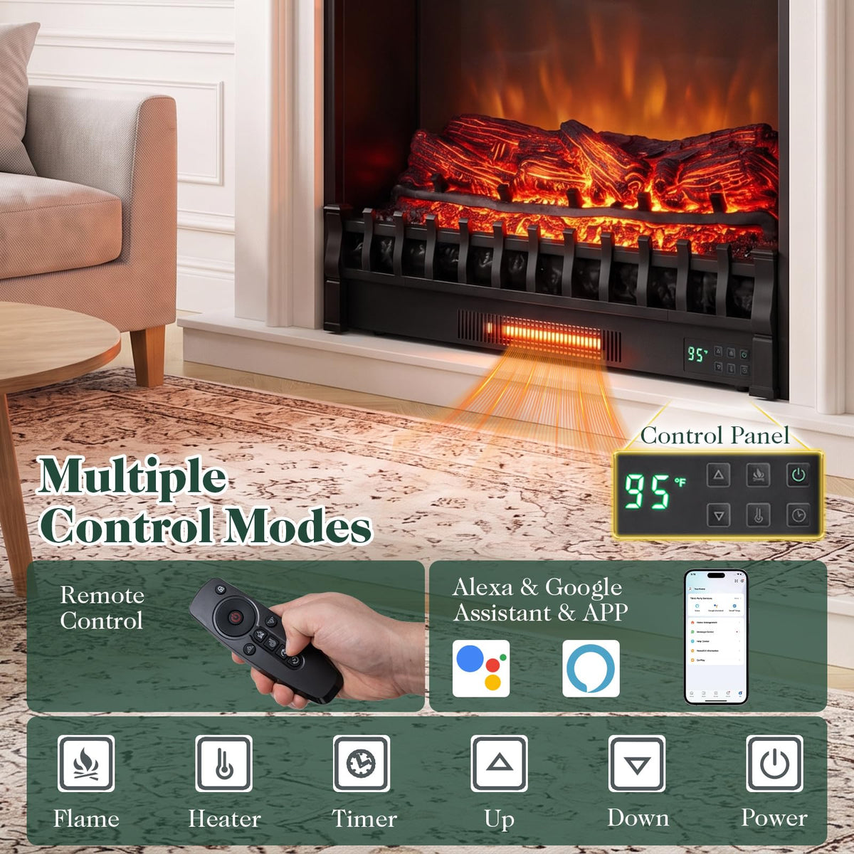 Tangkula 30" WiFi Fireplace Insert Pinewood Set