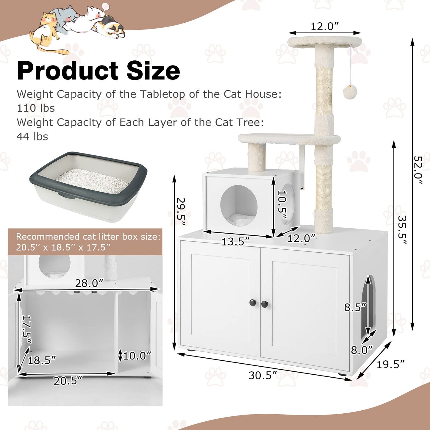 Tangkula Litter Box Enclosure with Cat Tree Tower, 2-in-1 Hidden Cat Washroom with Cat Condo