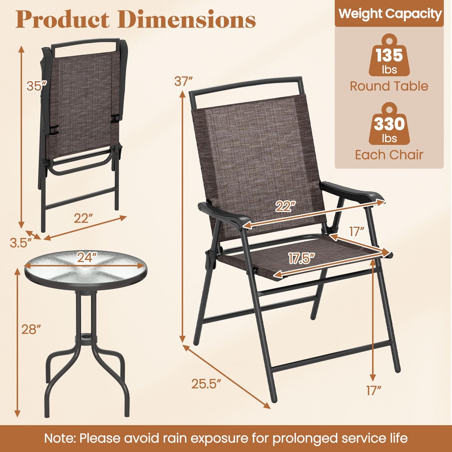 Tangkula 3 Piece Outdoor Bistro Set（Simple Backrest）
