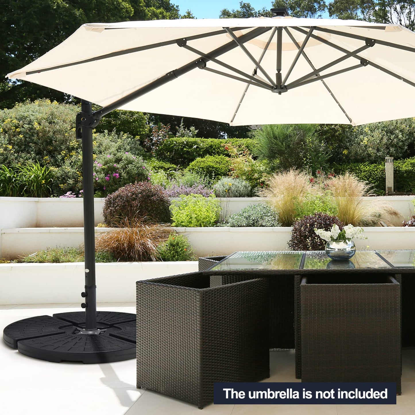 Tangkula Pied de parasol déporté 4 pièces 84 kg, base lestable à eau et sable, support de parasol d'extérieur robuste