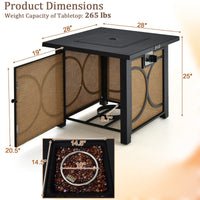 Tangkula 28 Inch Outdoor Square Fire Pit Table, Patiojoy 50,000 BTU Propane Gas Fire Table with Fire Glasses