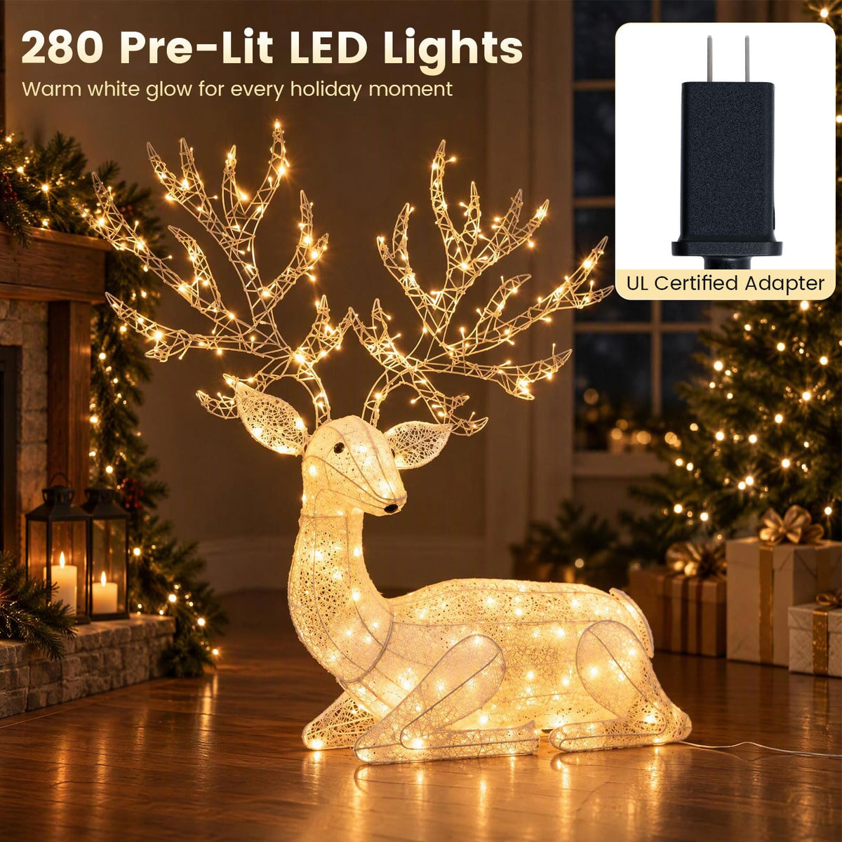 Tangkula Christmas Lighted Kneeling Reindeer for Yard Lawn Patio Garden