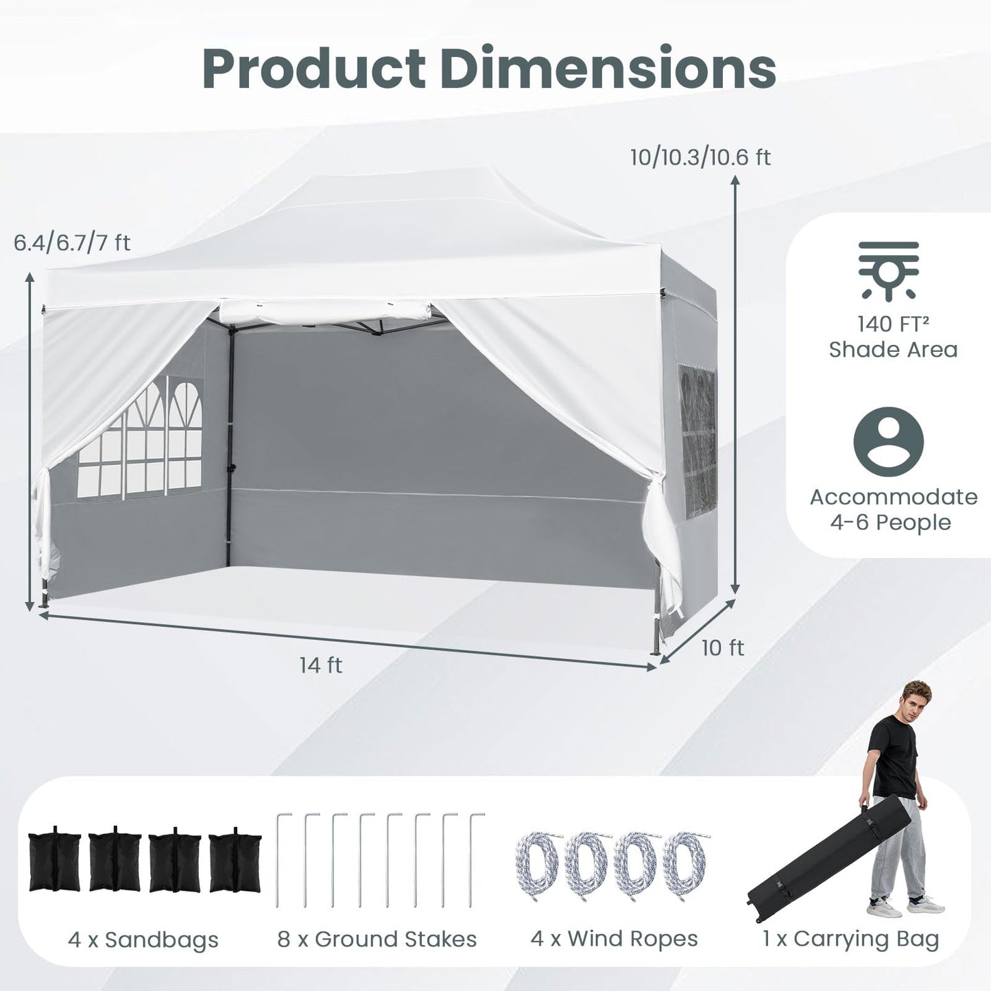 Tangkula Tonnelle Pop-up 3x4,2 m pour Plage, Fêtes, Événements, Camping