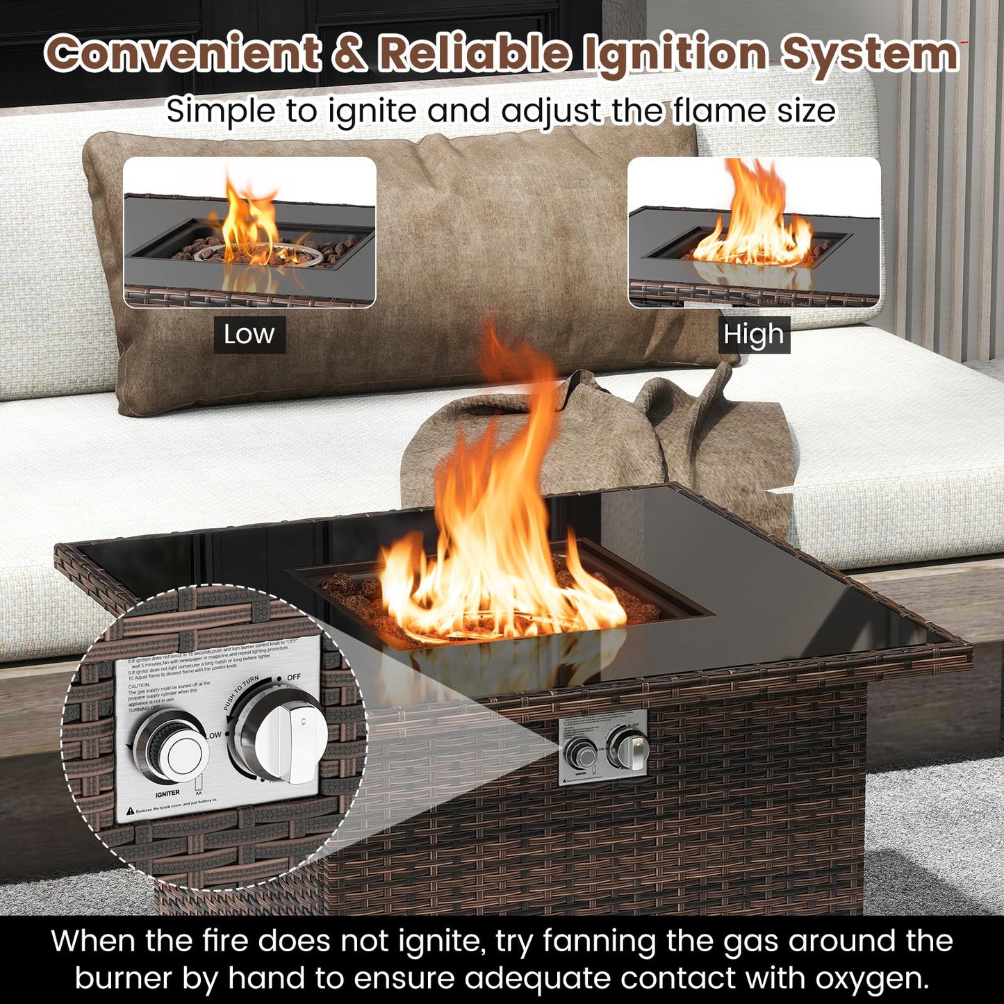 Tangkula 32.5 Inch Propane Fire Pit Table 5000 BTU with Tempered Glass Tabletop
