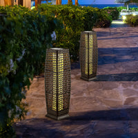 Tangkula 2-Piece Outdoor Solar Powered Floor Lamps, IP65 Waterproof Wicker Floor Lamps with Auto On/Off LED Light