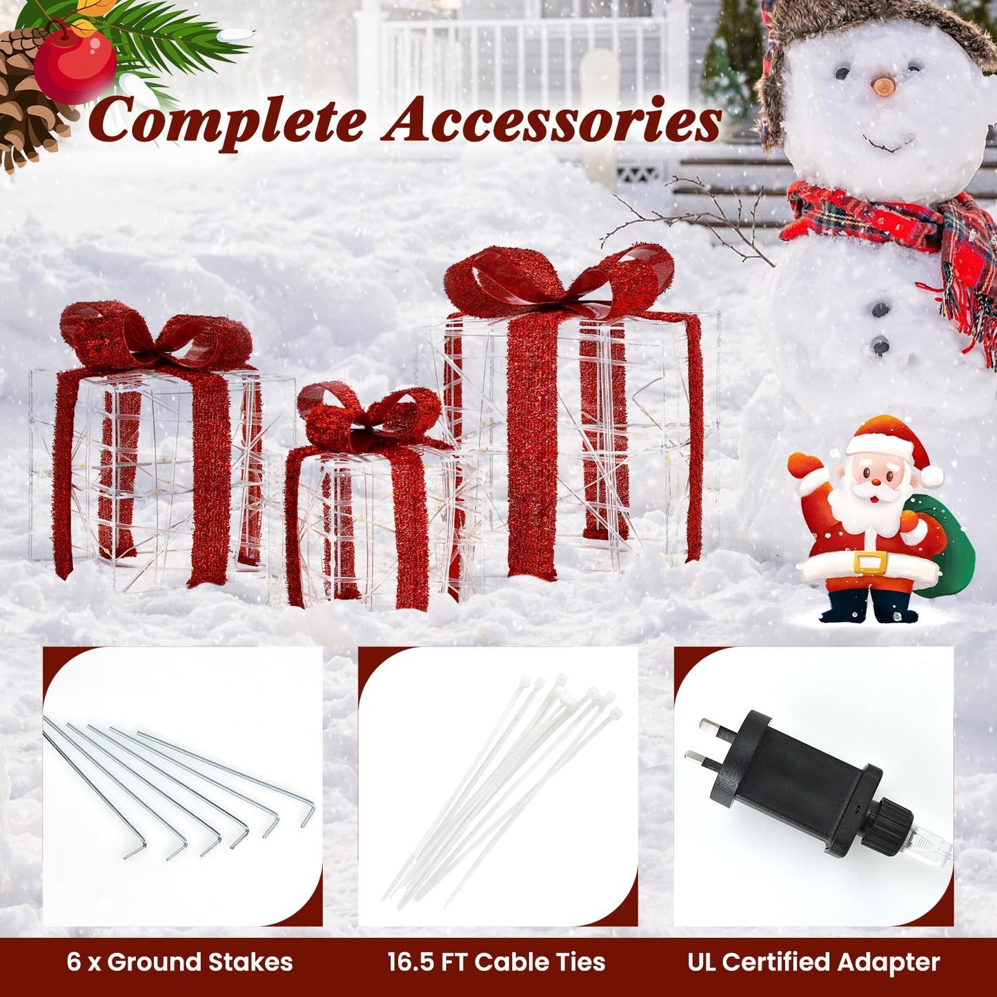 Tangkula Set of 3 Christmas Lighted Gift Boxes