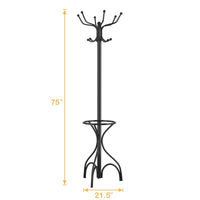 Coat Rack Metal Frame Study Portable Free Standing Entryway Hat Coat Jacket Umbrella Holder