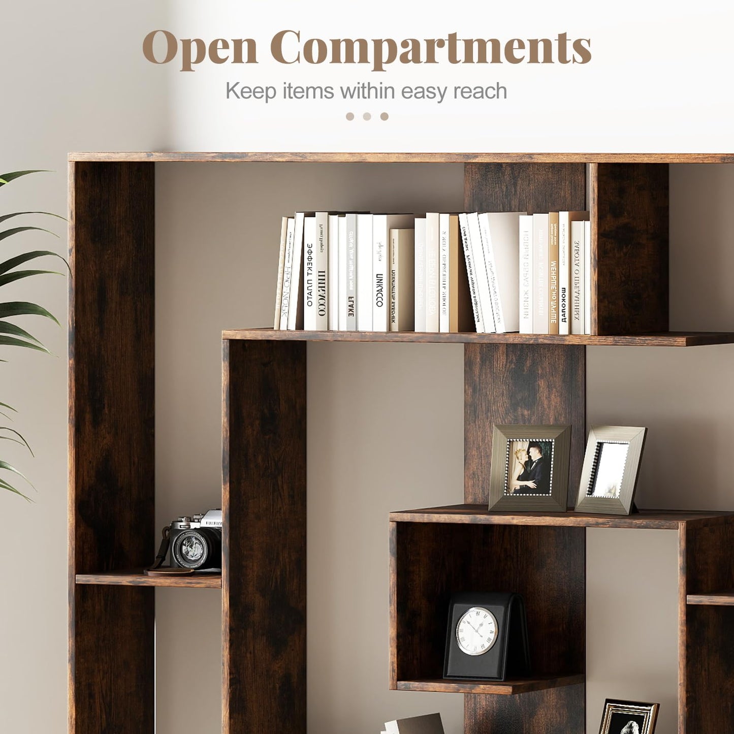 Tangkula Irregular Wooden Bookshelf Geometric Bookcase