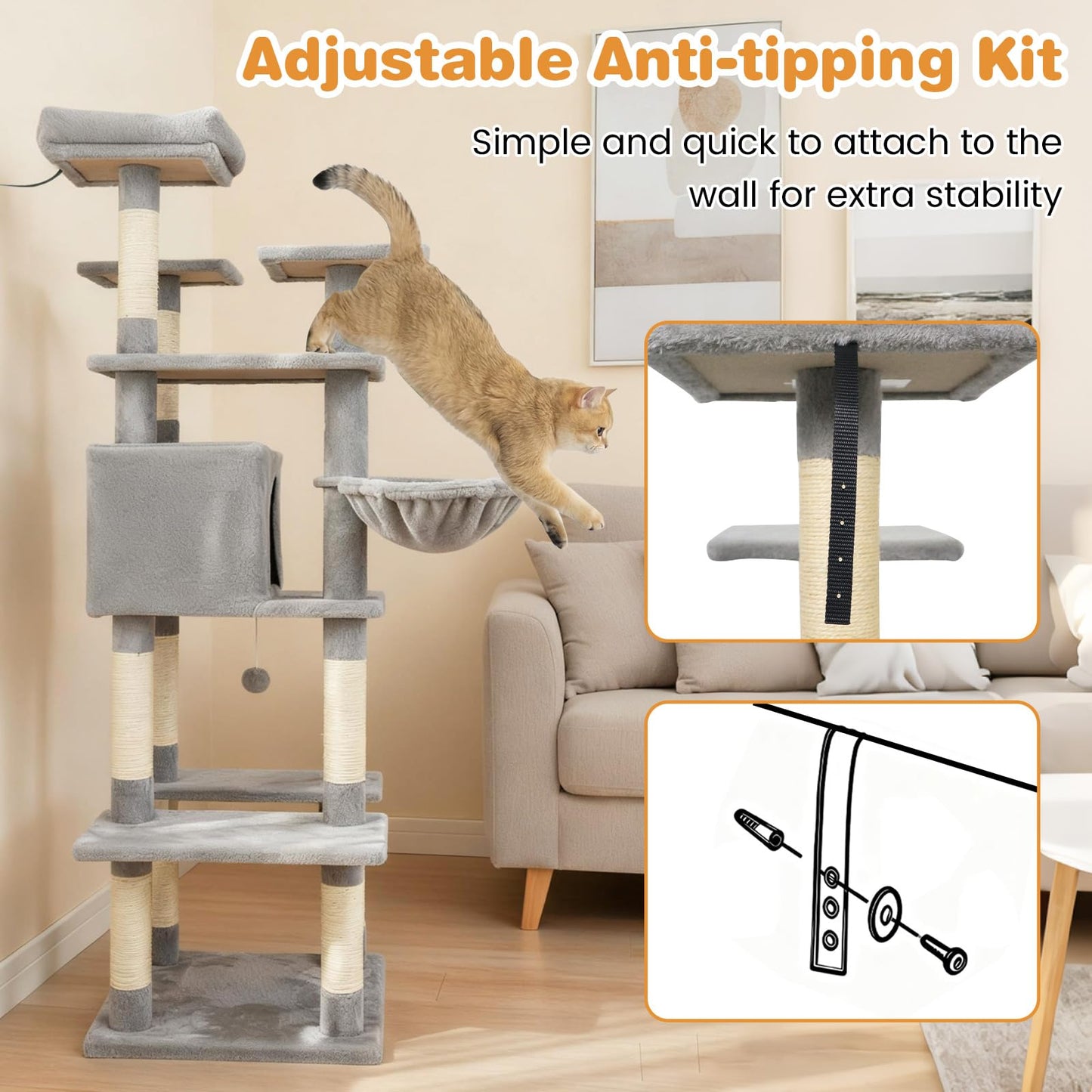 Tangkula 63 Inch Tall Cat Tree with Sisal Scratching Posts