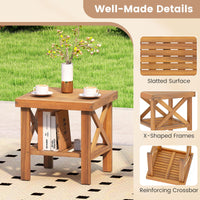 Tangkula Outdoor Side Table with Storage Shelf for Small Space