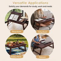 Tangkula Portable Bamboo Laptop Desk for Bed with Tilting Top