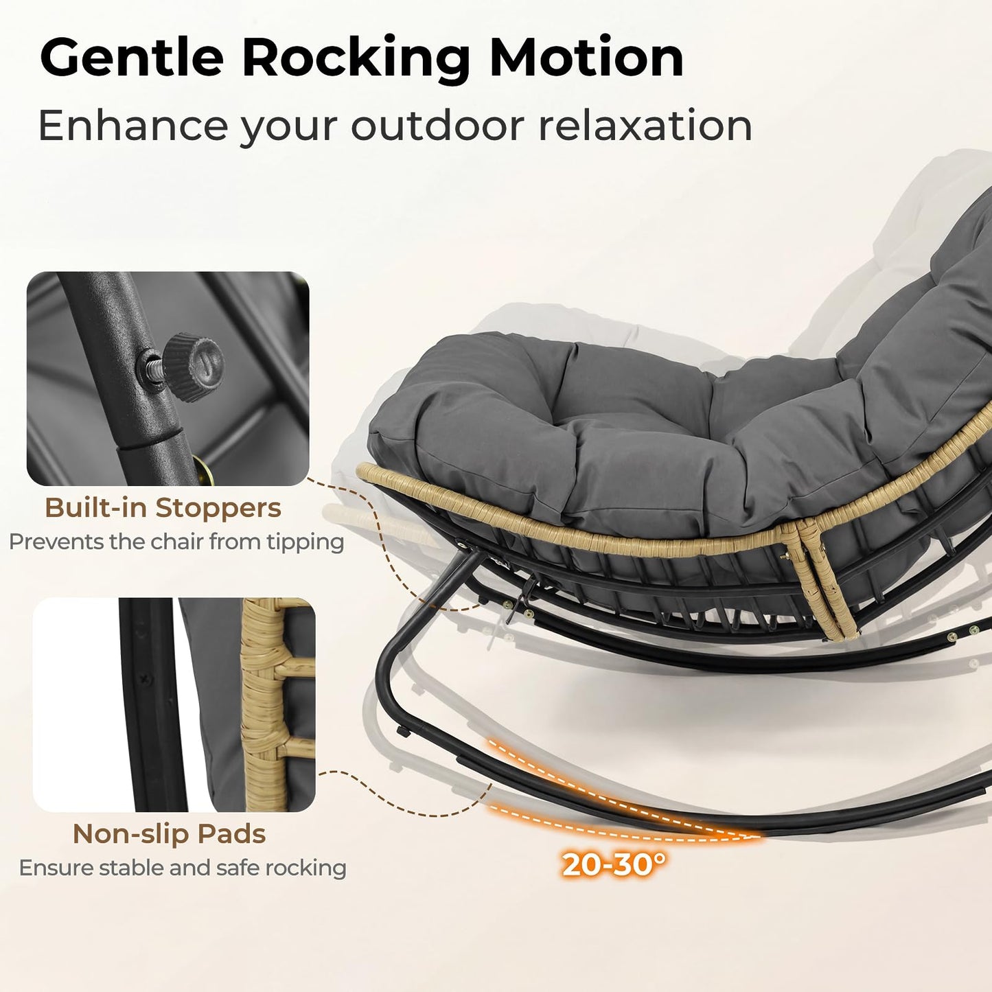 Tangkula Oversized Egg-Shaped Papasan Rocking Chair