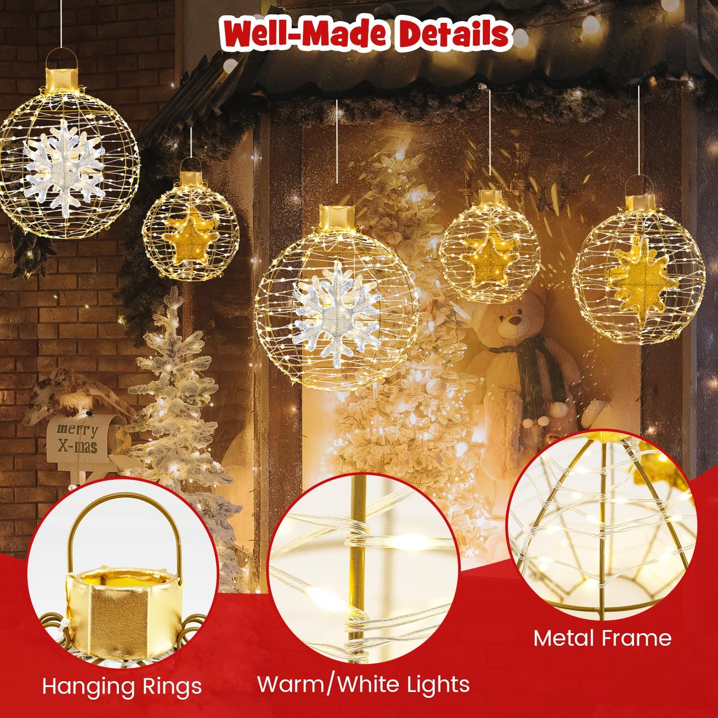 Tangkula 3 Sizes Christmas LED Lighted Sphere Balls, Holiday Globe Lights for Indoor/Outdoor Party Decorations ( 25"+21"+16" )