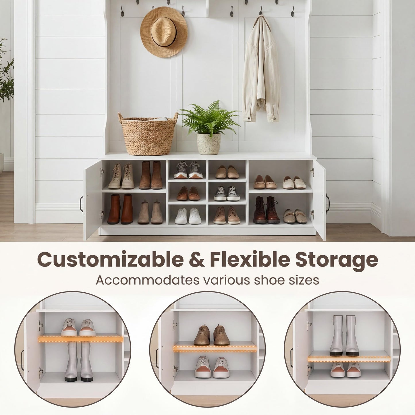 Tangkula 6-in-1 Hall Tree with Coat Rack and Shoe Storage