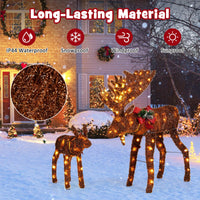 Tangkula 2-Piece Lighted Christmas Moose Family Set, Light-Up Reindeers with 170 Warm White LED Lights