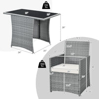 3 Pieces Patio Dining Set, Patiojoy Space-Saving PE Rattan Bistro Set with Tempered Glass Top Table and Cushioned Chairs