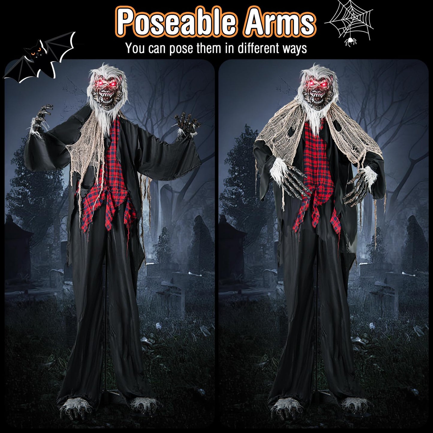 Tangkula 8.2 FT Standing Animatronic Werewolf, Scary Halloween Prop with Howling Sounds