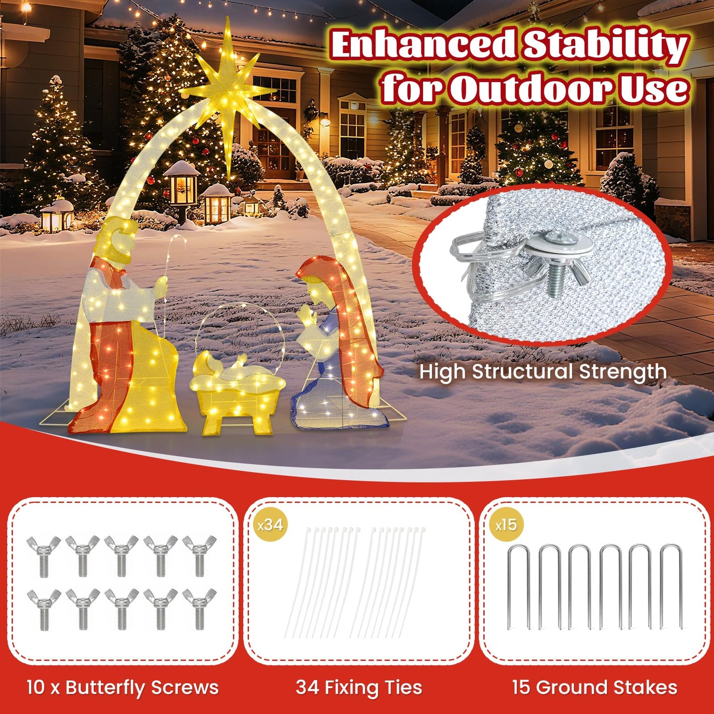 Tangkula 6 FT Christmas Lighted Nativity Scene Set