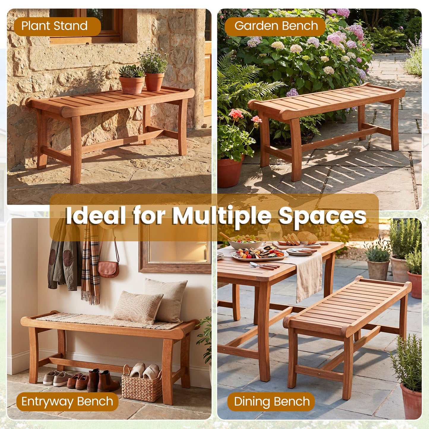 Tangkula 41.5" Outdoor Wood Bench for Park