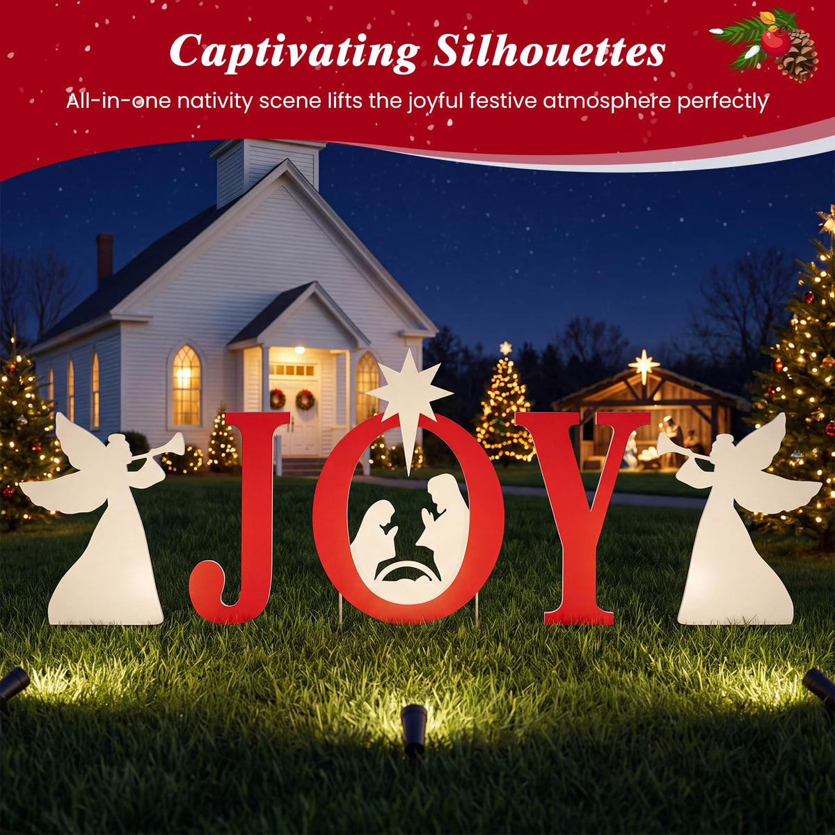 Tangkula 5 Pieces Outdoor Christmas Joy & Angels Nativity Yard Signs Set