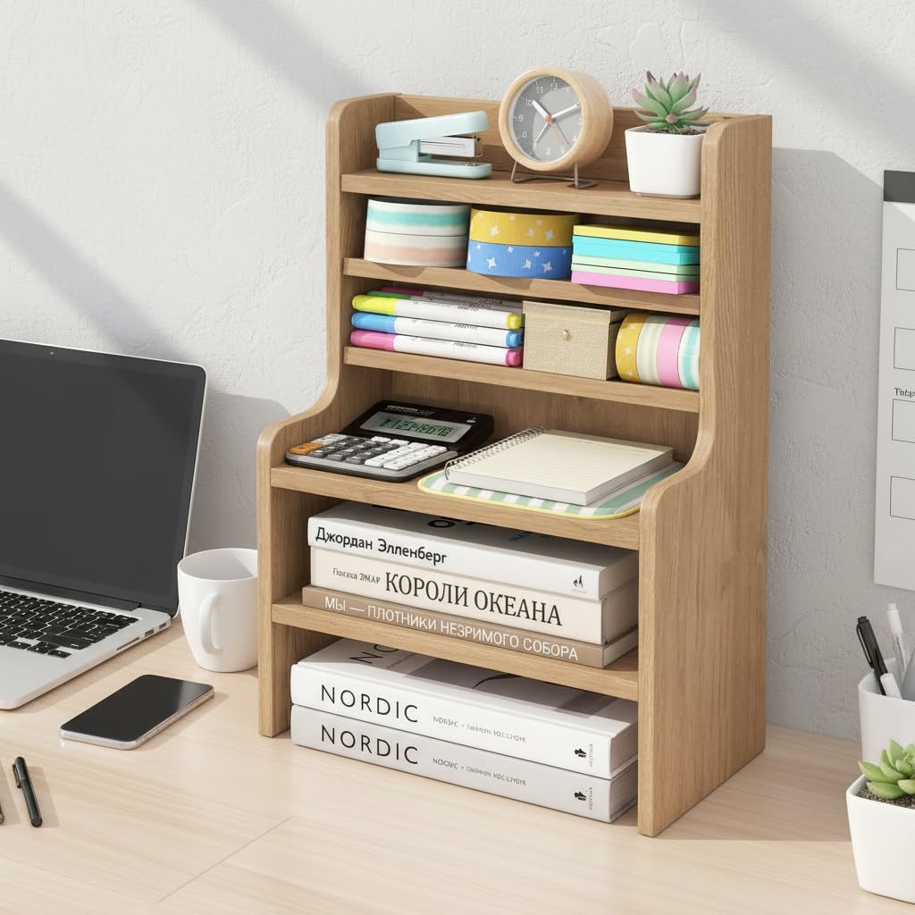 Tangkula 6-Tier Wooden Office Organizer with 2 Removable Shelves for Papers