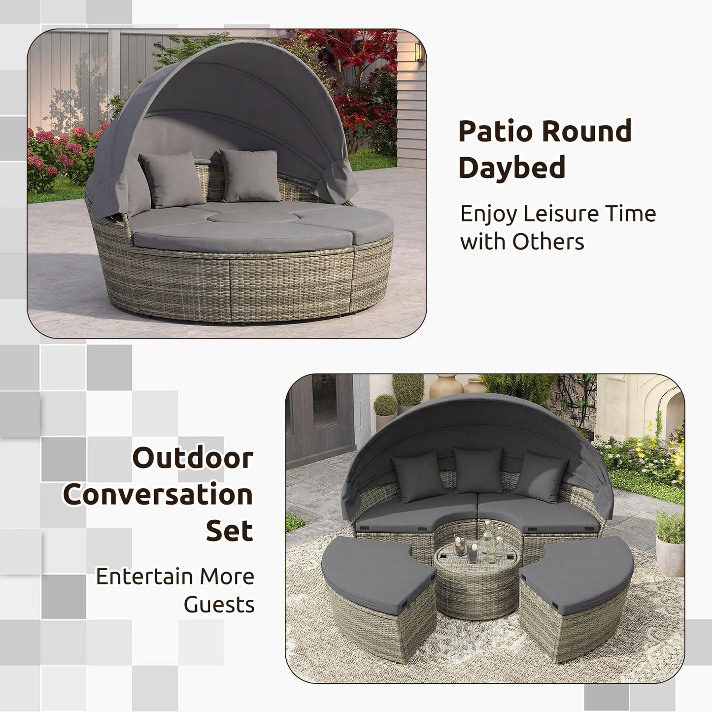 Tangkula Patio Round Daybed with Retractable Canopy