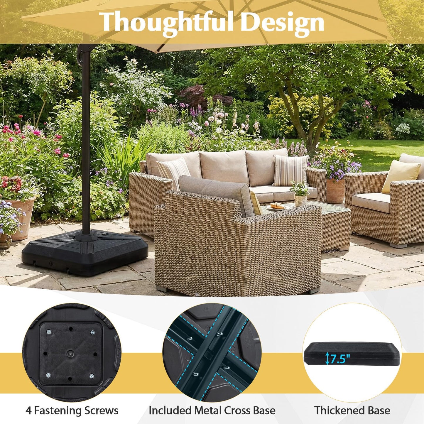 Tangkula Cantilever Umbrella Base with Wheels for Patio Backyard Poolside