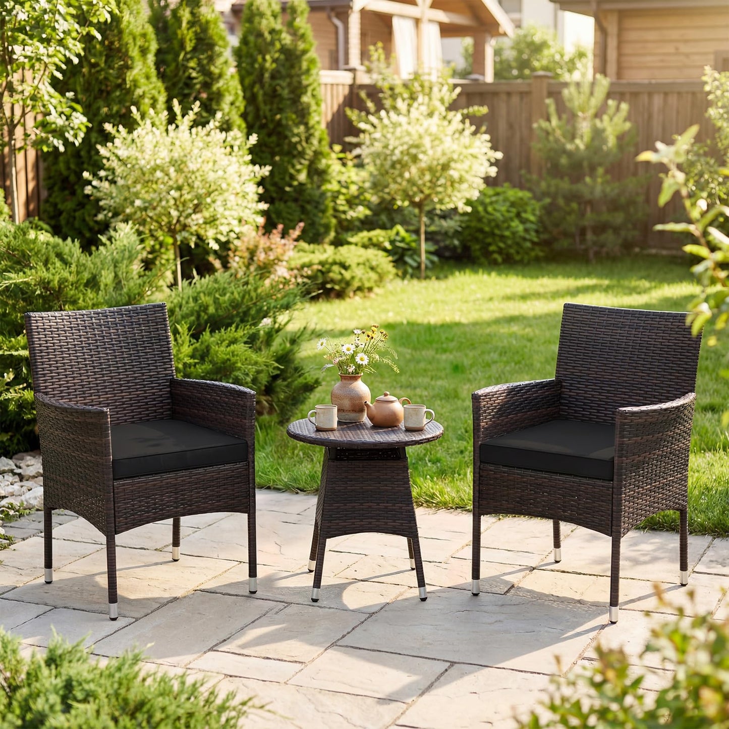Tangkula 3 Piece Patio Furniture Set | Hand-Woven PE Wicker Conversation Set with Contoured Armchairs