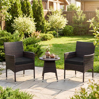 Tangkula 3 Piece Patio Furniture Set | Hand-Woven PE Wicker Conversation Set with Contoured Armchairs