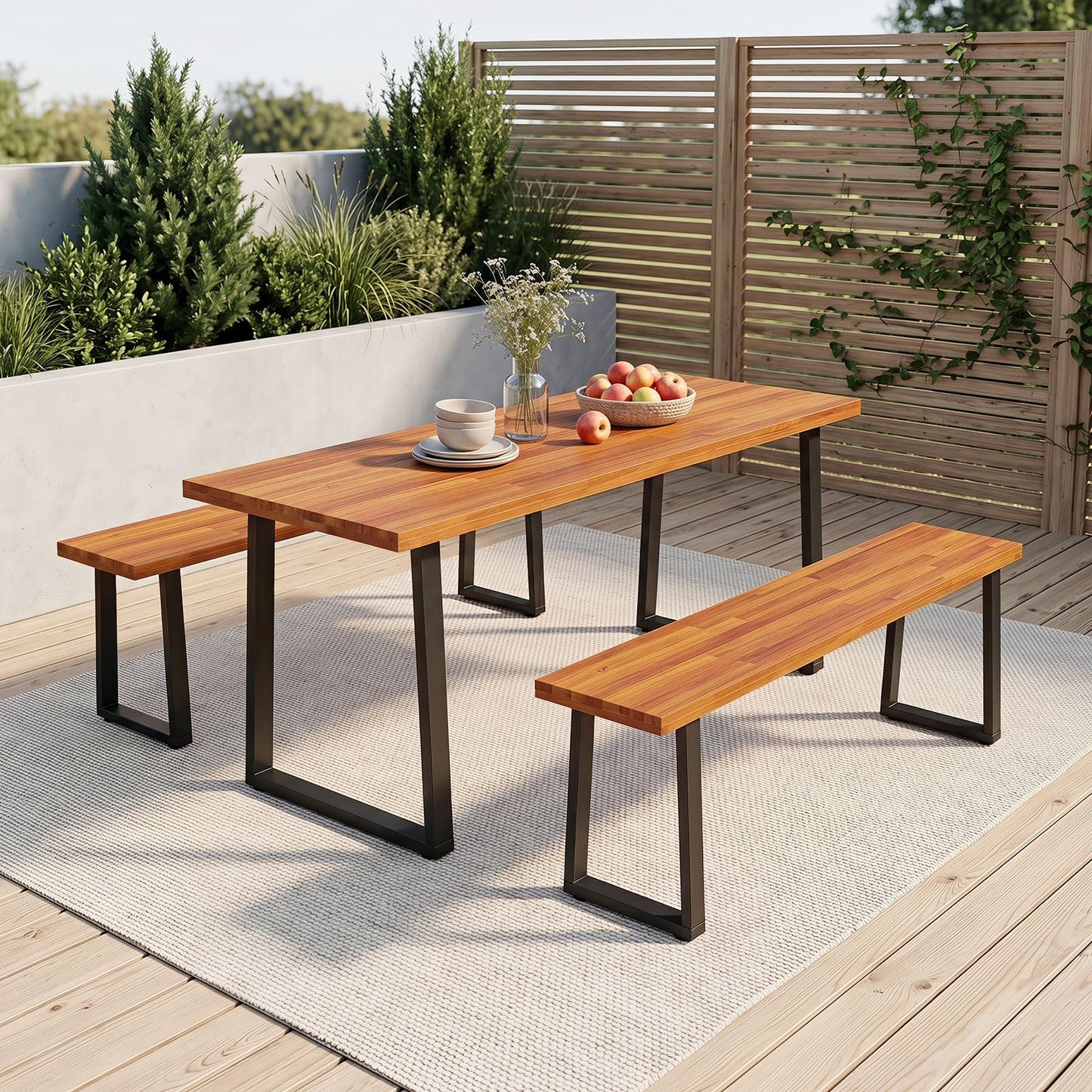 Tangkula Acacia Wood Outdoor Bench(47" x 10.5" x 18",1/2)