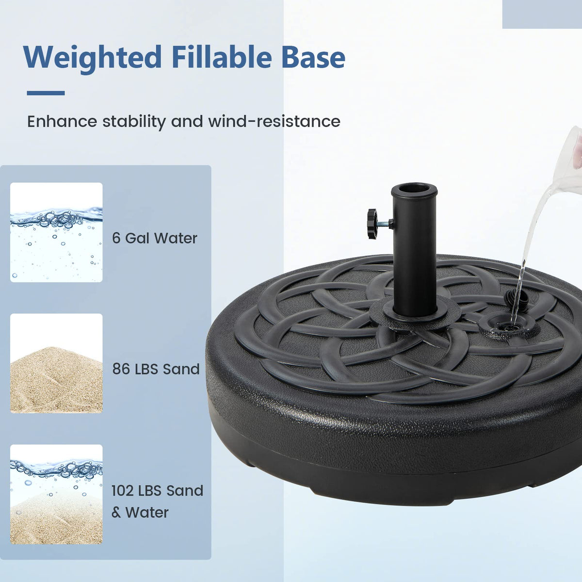Tangkula Fillable Umbrella Base Stand Water & Sand Filled 102 lbs Heavy Duty Patio Umbrella