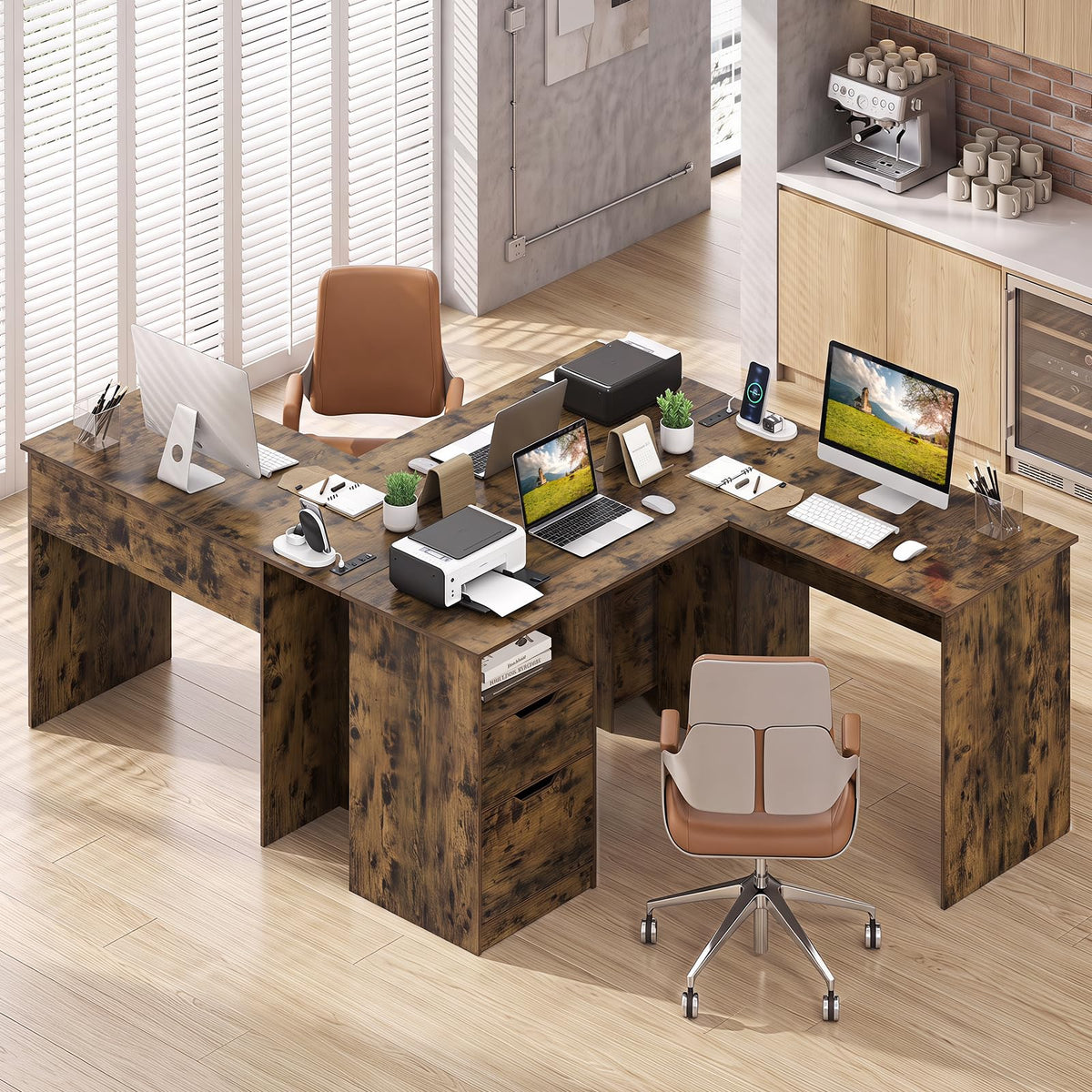 Tangkula 59" L-Shaped Executive Desk w/Power Outlets