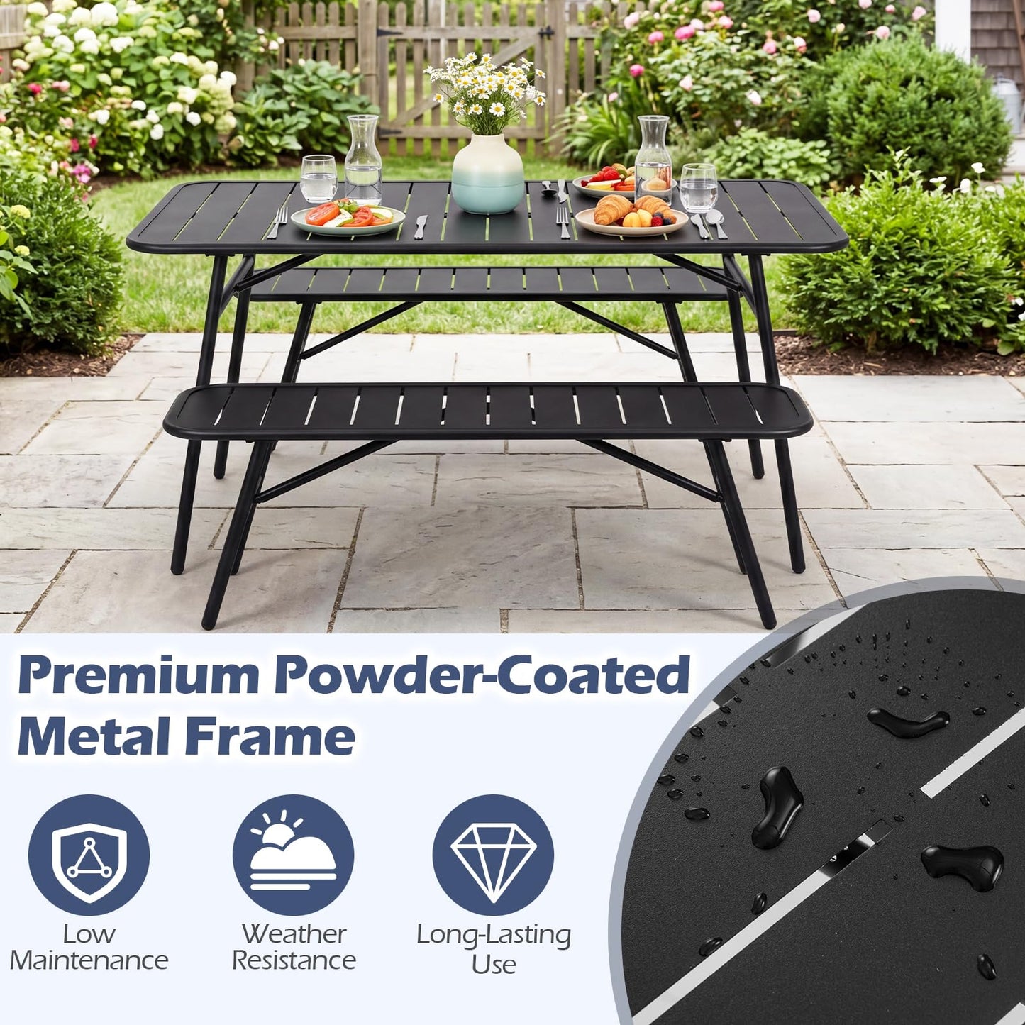 Tangkula 3 Pieces Patio Furniture Set with 2 Benches