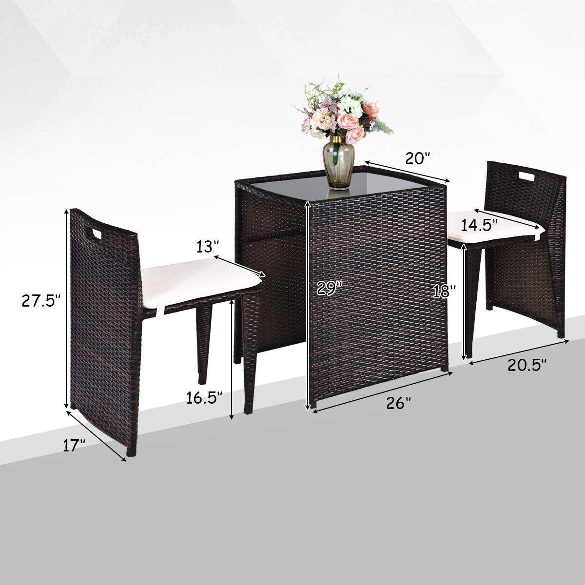 3 PCS Outdoor Rattan Dining Set  - Tangkula