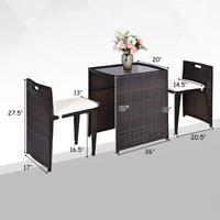 3 PCS Outdoor Rattan Dining Set  - Tangkula